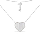 White Nacre Heart Adjustable Necklace - silver