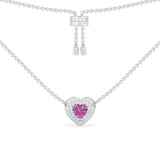 Fushia Heart Adjustable Necklace - silver