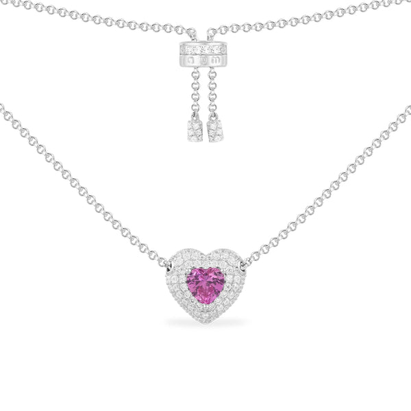 Fushia Heart Adjustable Necklace - silver