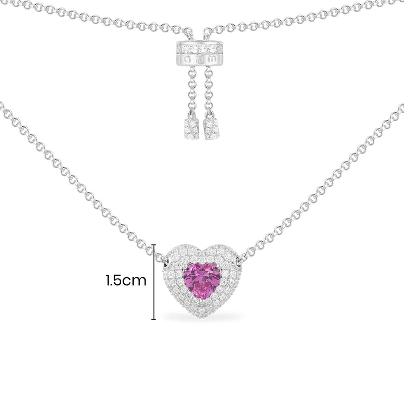 Fushia Heart Adjustable Necklace - silver