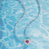 Fushia Heart Adjustable Necklace - silver