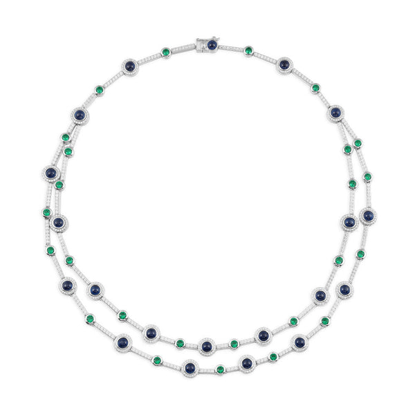 Green and Blue Stones Double Chain Choker