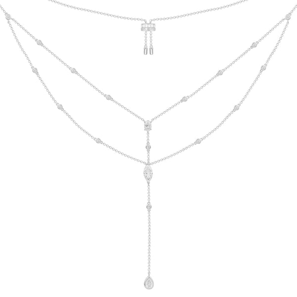 Double Chain Y-Drop Adjustable Necklace with Oval Stones