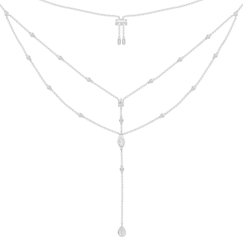 Double Chain Y-Drop Adjustable Necklace with Oval Stones