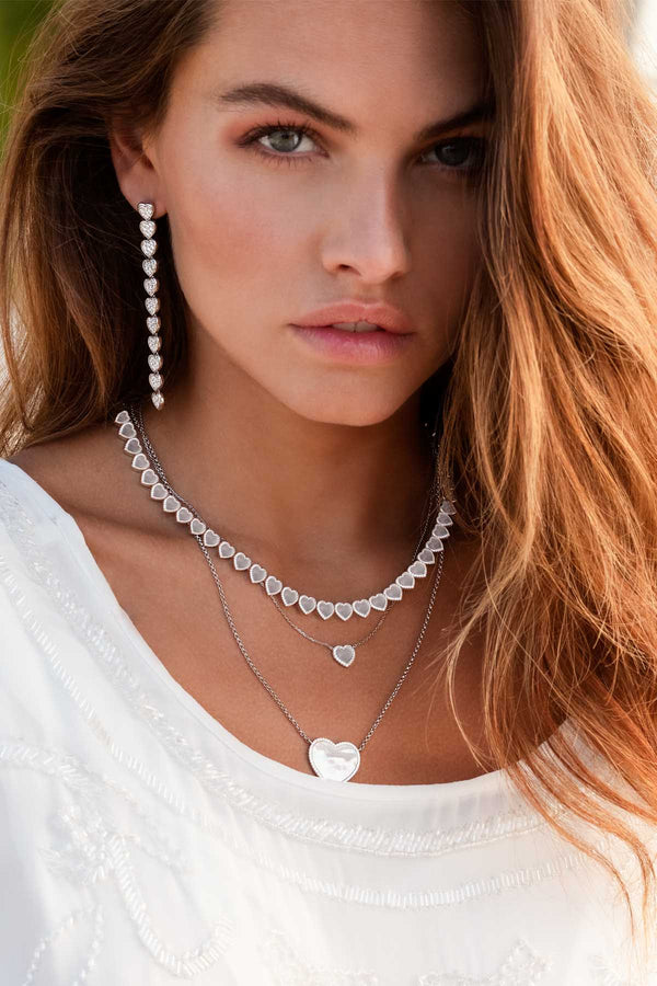 APM Monaco White Nacre Heart Choker in silver