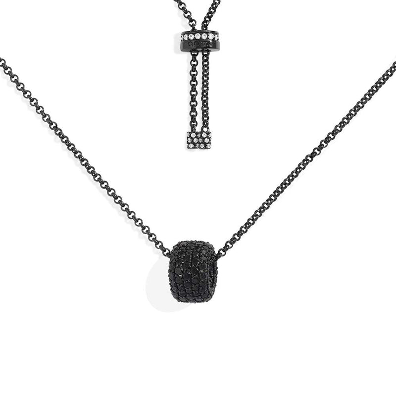 Black Adjustable Necklace with Pavé Ring