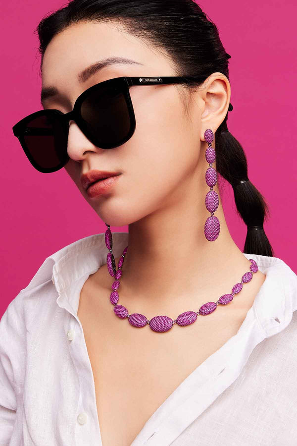 APM Monaco Fuchsia Oval Choker in Silver