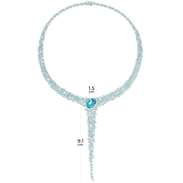 Lagoon Blue Y-Drop Pavé Necklace