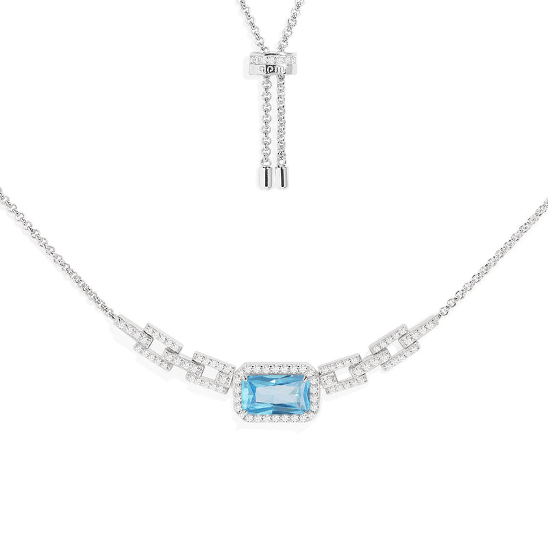 Pavé Lagoon Blue Rectangle Adjustable Chain Necklace