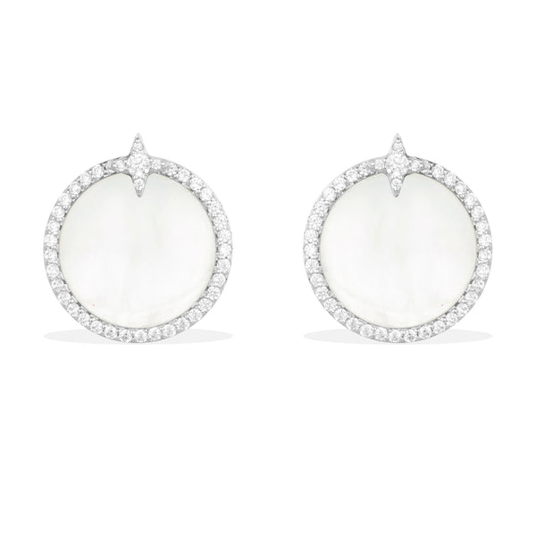 White Nacre Round Earrings - White Silver