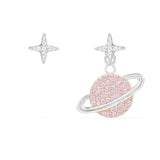 Asymmetric Pink Planet Earrings - Silver