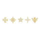 Stars And Bee Studs Set - Yellow Silver