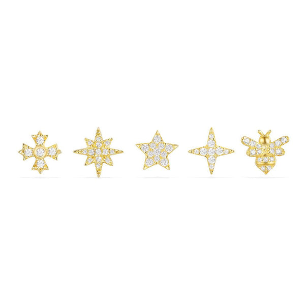 Stars And Bee Studs Set - Yellow Silver