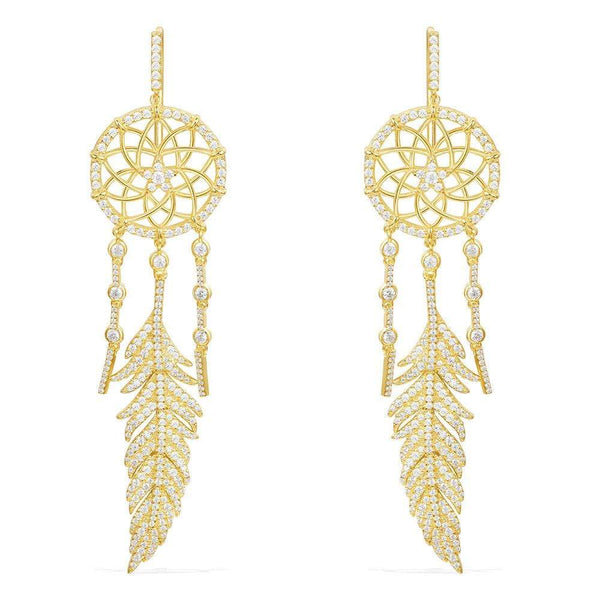 Dreamcatcher Earrings - Yellow Silver