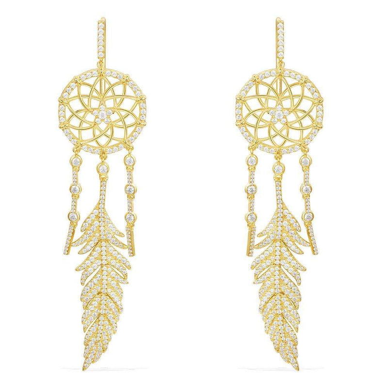 Dreamcatcher Earrings - Yellow Silver