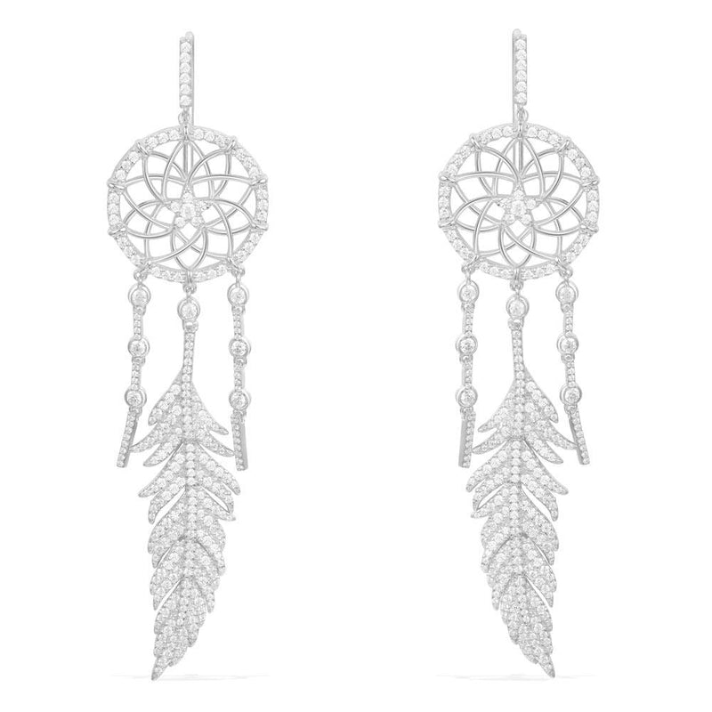 Dreamcatcher Earrings - White Silver