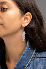 APM Monaco Feather Dropping Earrings in White Silver