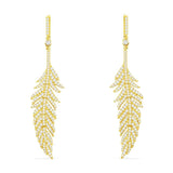 Feather Drop Earrings - Yellow Silver