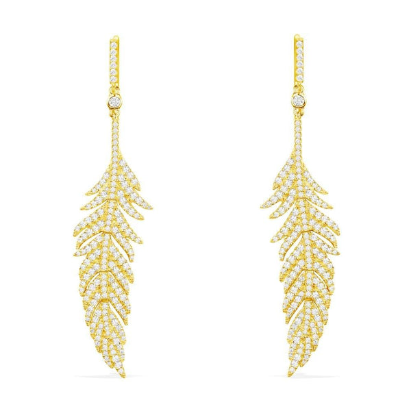 Feather Drop Earrings - Yellow Silver