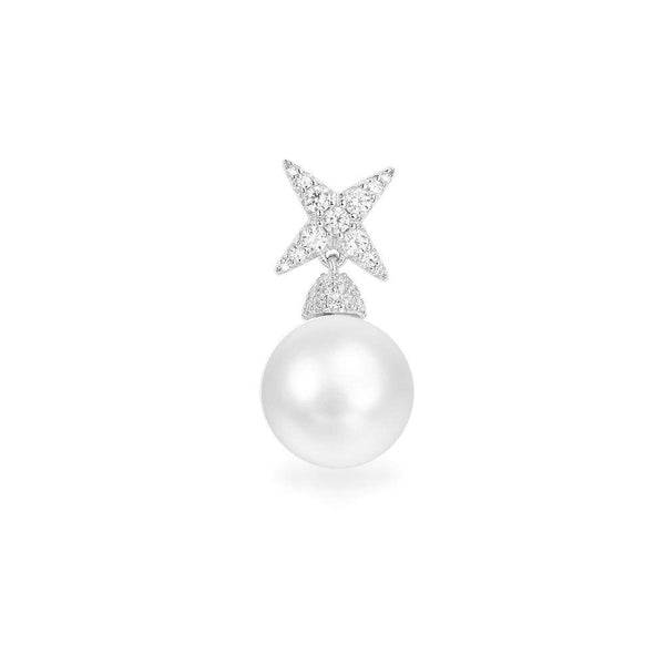 Single Pearl & Star Earring - White Silver