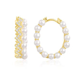 Up And Down Hoop Earrings with Pearls - Yellow Silver