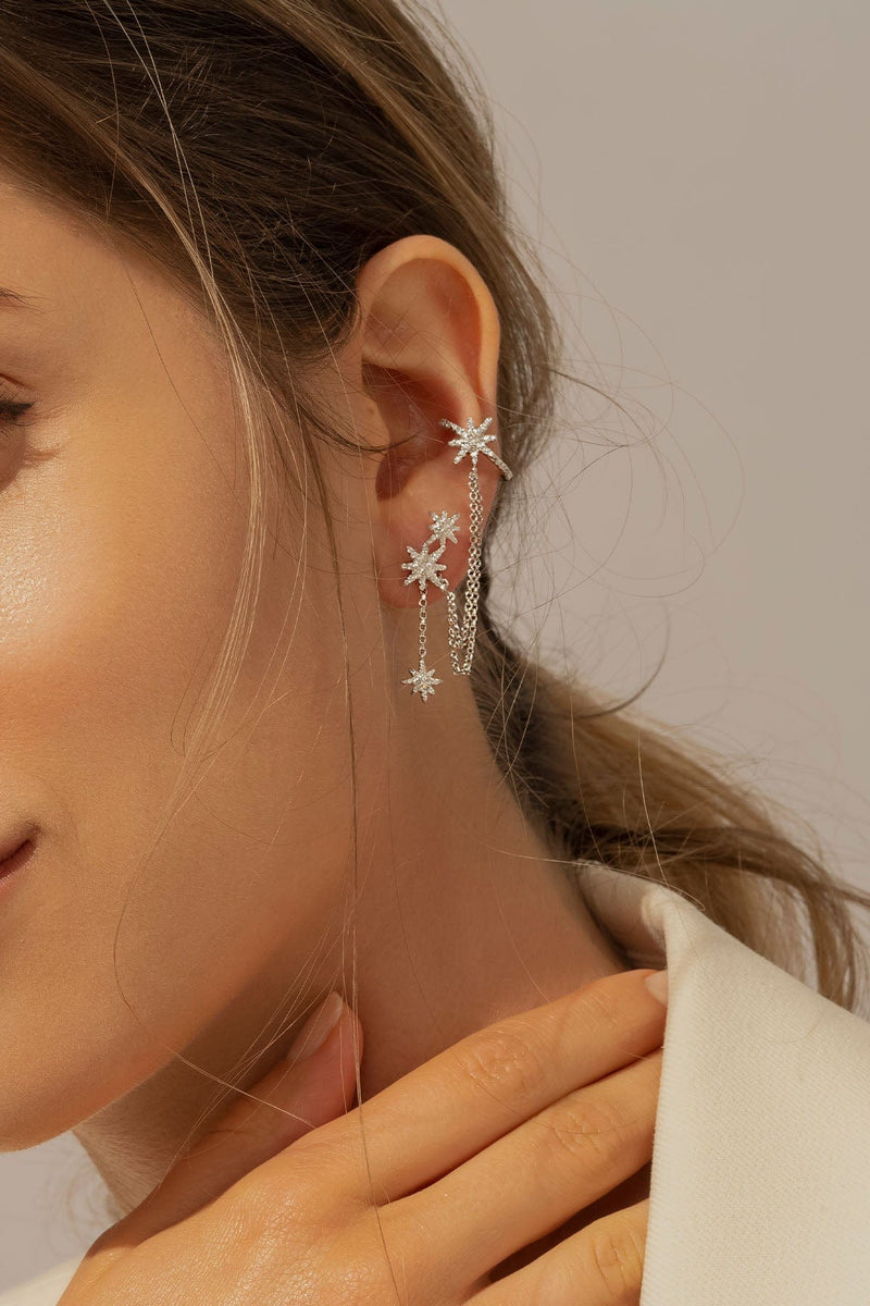 APM Monaco Single Météorites Statement Earring with Ear cuff in Silver