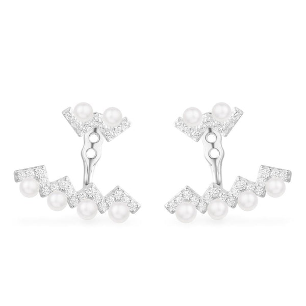 Up And Down Ear Jackets with Pearls - Silver