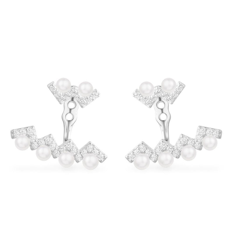 Up And Down Ear Jackets with Pearls - Silver