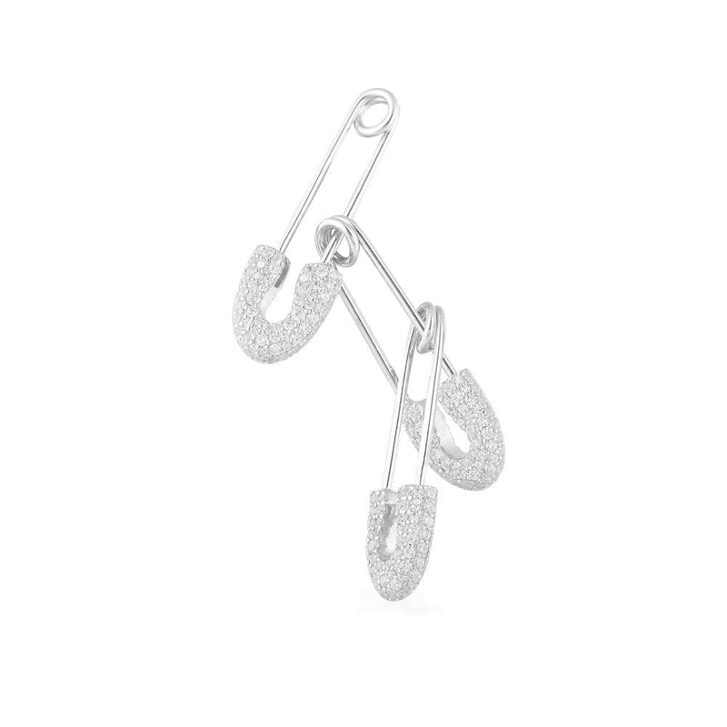 Single Safety Pins Earring - Silver