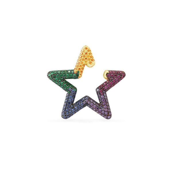 Single Rainbow Star Ear Cuff - Yellow Silver