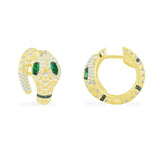 Serpent Hoop Earrings with Green Stones - Yellow Silver