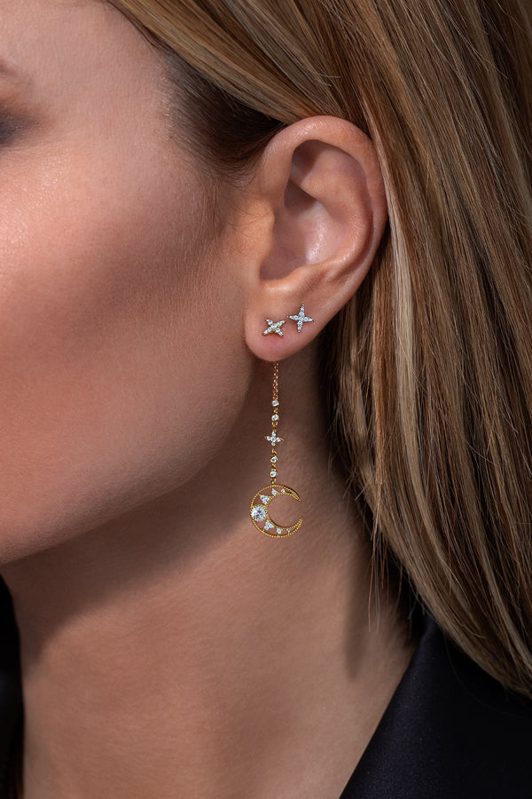 APM Monaco Asymmetric Moon Dropping Earring and Stud in Yellow Silver