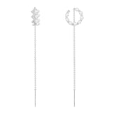 Up and Down Pearls Ear Cuff with Chains - White Silver