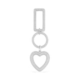 Single Rectangle Circle and Heart Drop Earring - White Silver