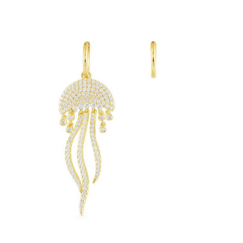 Asymmetric Jellyfish Earring and Hoop - Yellow Silver