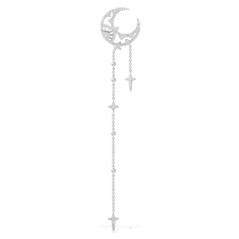 Single Long Moon & Stars Drop Earring - Silver