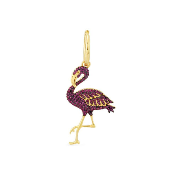 Single Burgundy Flamingo Earring - Yellow Silver