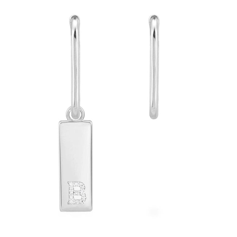 Asymmetric Alphabet Plate Earring And Rectangle - White Silver