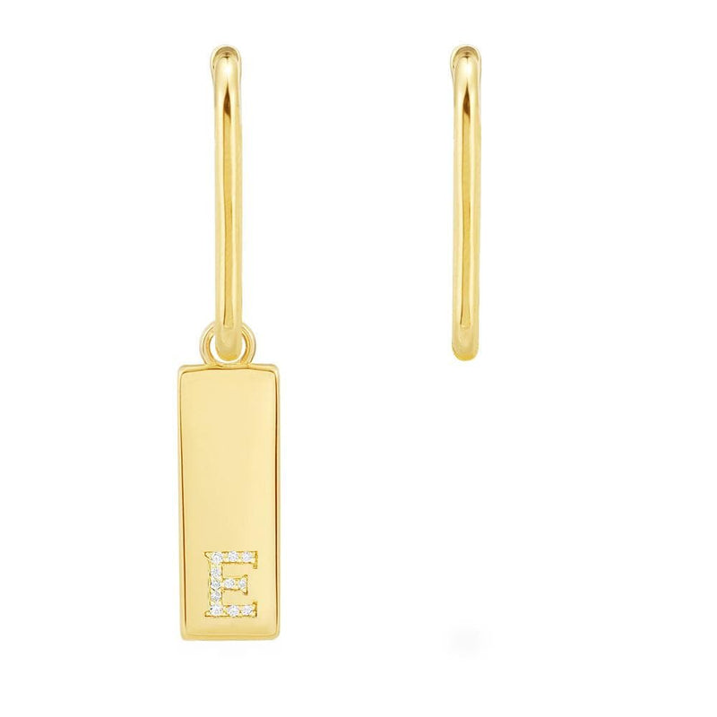 Asymmetric Alphabet Plate Earring and Rectangle - Yellow Silver