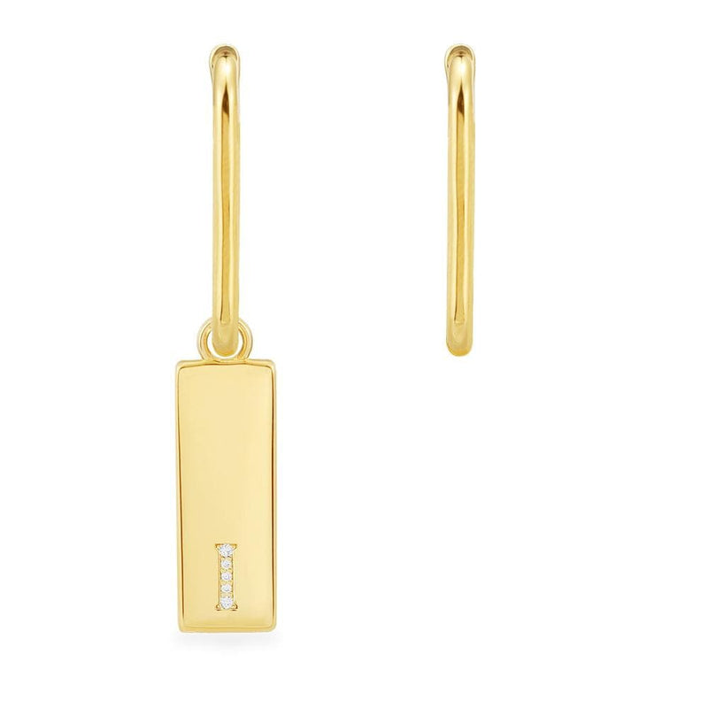 Asymmetric Alphabet Plate Earring and Rectangle - Yellow Silver