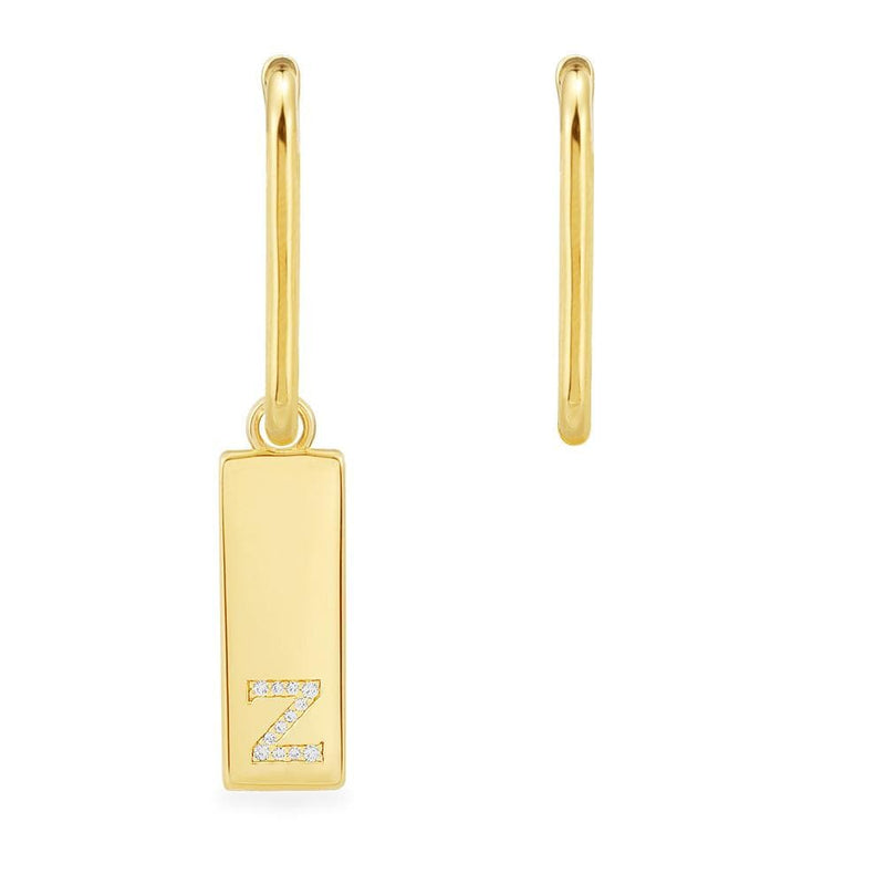 Asymmetric Alphabet Plate Earring and Rectangle - Yellow Silver