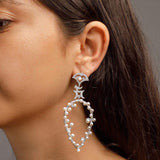 Moon Pear Shaped Earrings with Pearls - White Silver