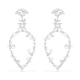 Moon Pear Shaped Earrings with Pearls - White Silver