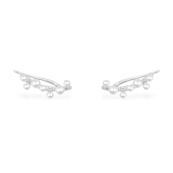 Pearl Climber Earrings - White Silver