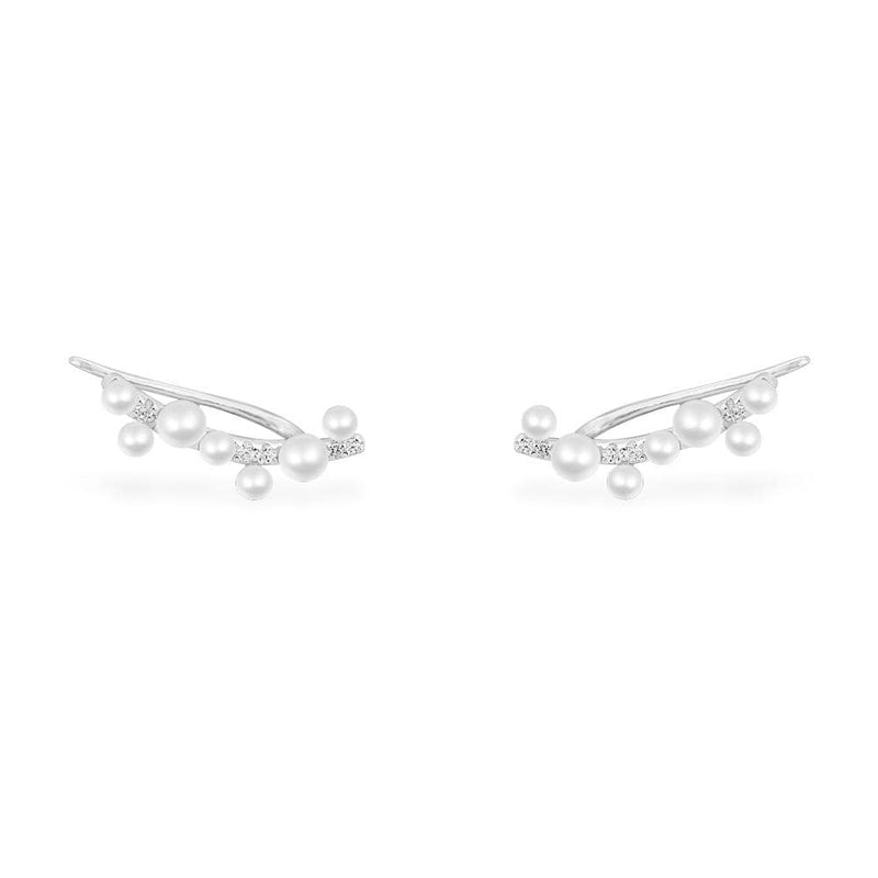 Pearl Climber Earrings - White Silver