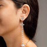 Asymmetric Cross Earrings with Pearls - White Silver