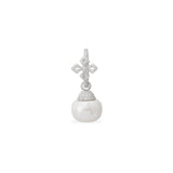 Single Cross Earring with Pearl - White Silver