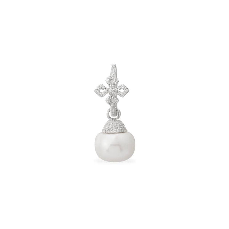 Single Cross Earring with Pearl - White Silver