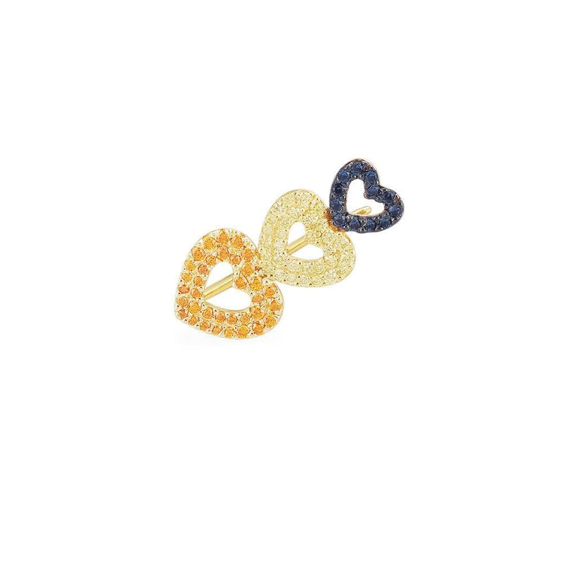 Single Triple Heart Earring - Yellow Silver