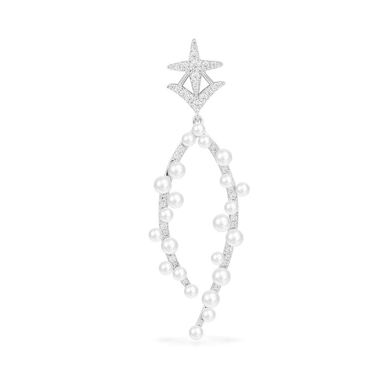 Single Star Drop Earring with Pearls - Silver